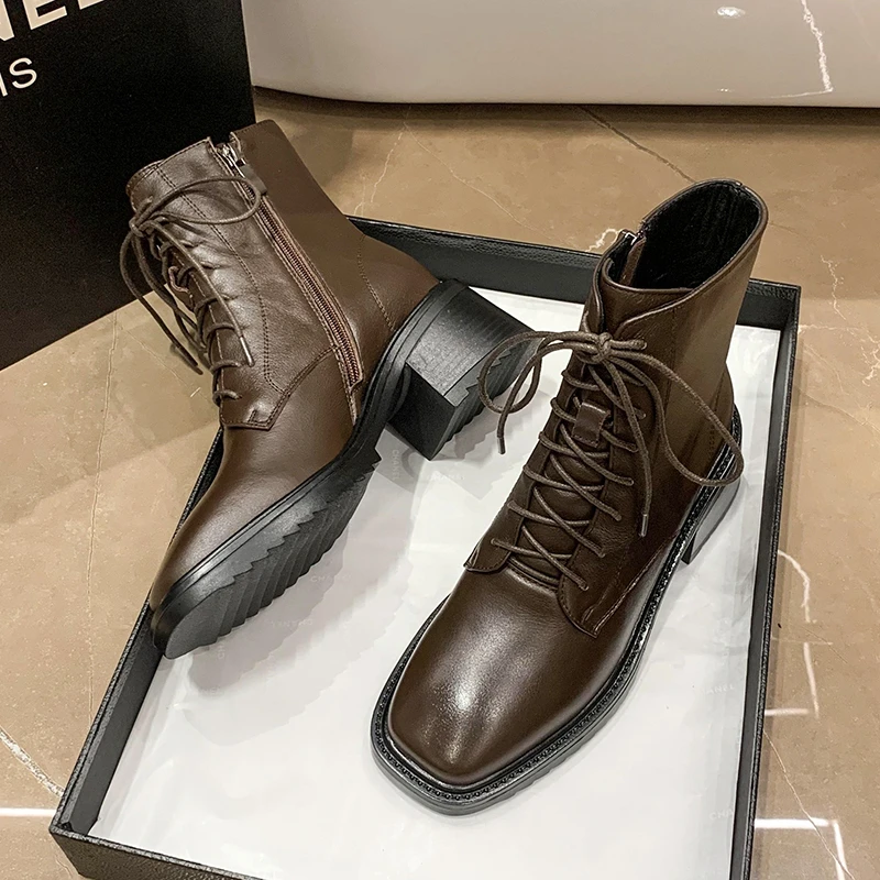 

Женские ботинки из сплит-кожи, на квадратном каблуке