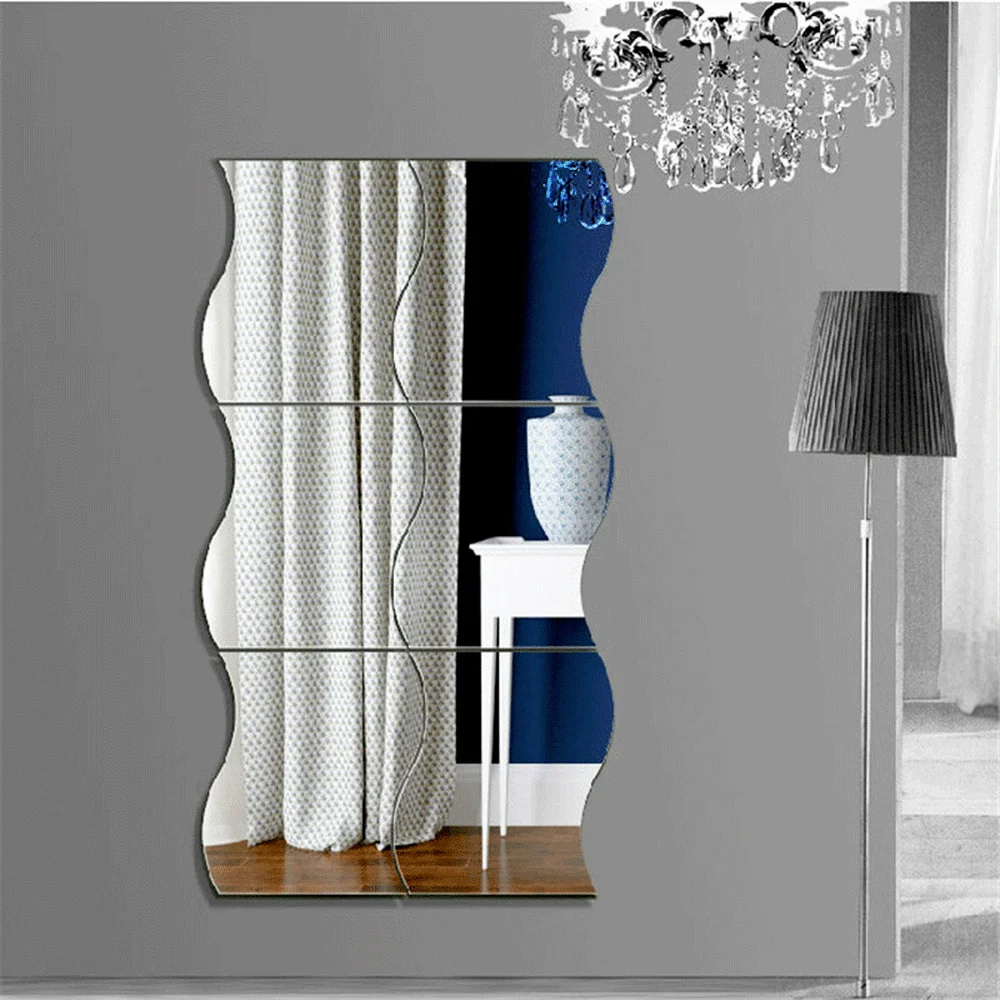 

6pcs Acrylic Self Adhesive Mirror Wall Sticker 12x10cm Irregular Decorative wall mirrors Home Bathroom Decoration Art Decor