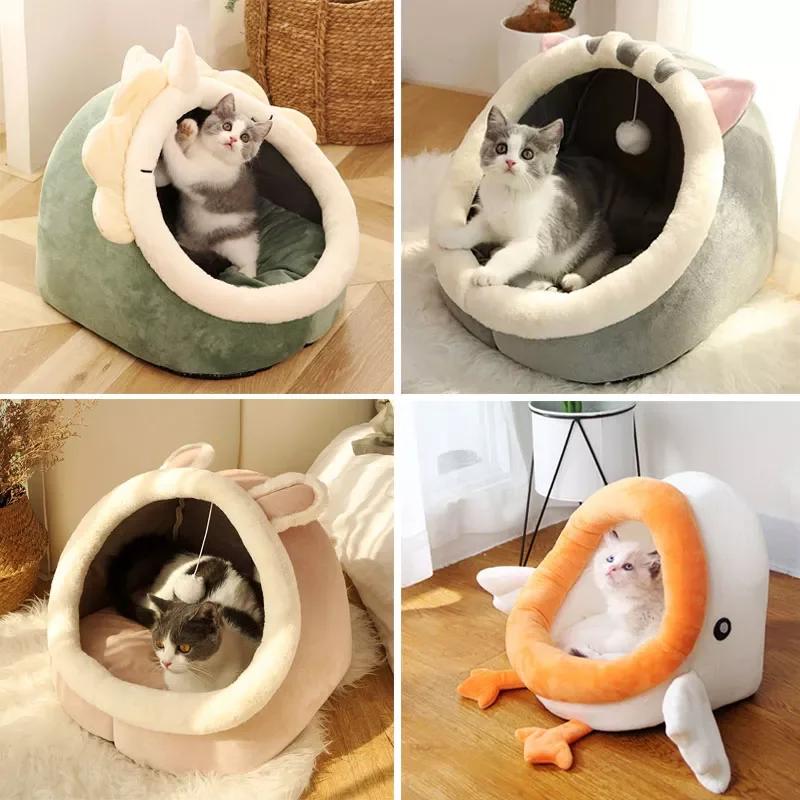 

Warm Cat's House Dogs Beds Kitten Nesk Pet Sleeping Mat Lounger for Cats Accessories Washable Removable Bed Cat Basket Cave
