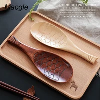 wooden rice spoon japan african kitchen untility rice paddle spoon fish shaped rice shovel cucharas de cocina vietnam cookware