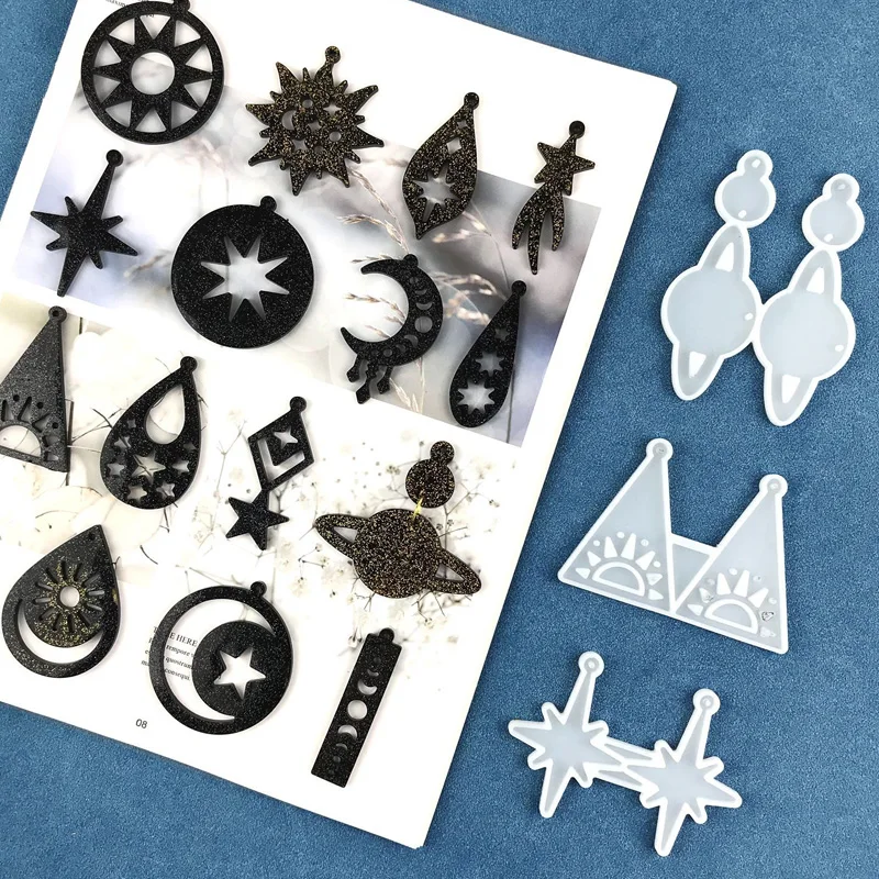 

Astronomical Element Earring Pendant Epoxy Resin Molds Star Moon Necklace Keychain Silicone Mold Jewelry Molds for Resin Casting