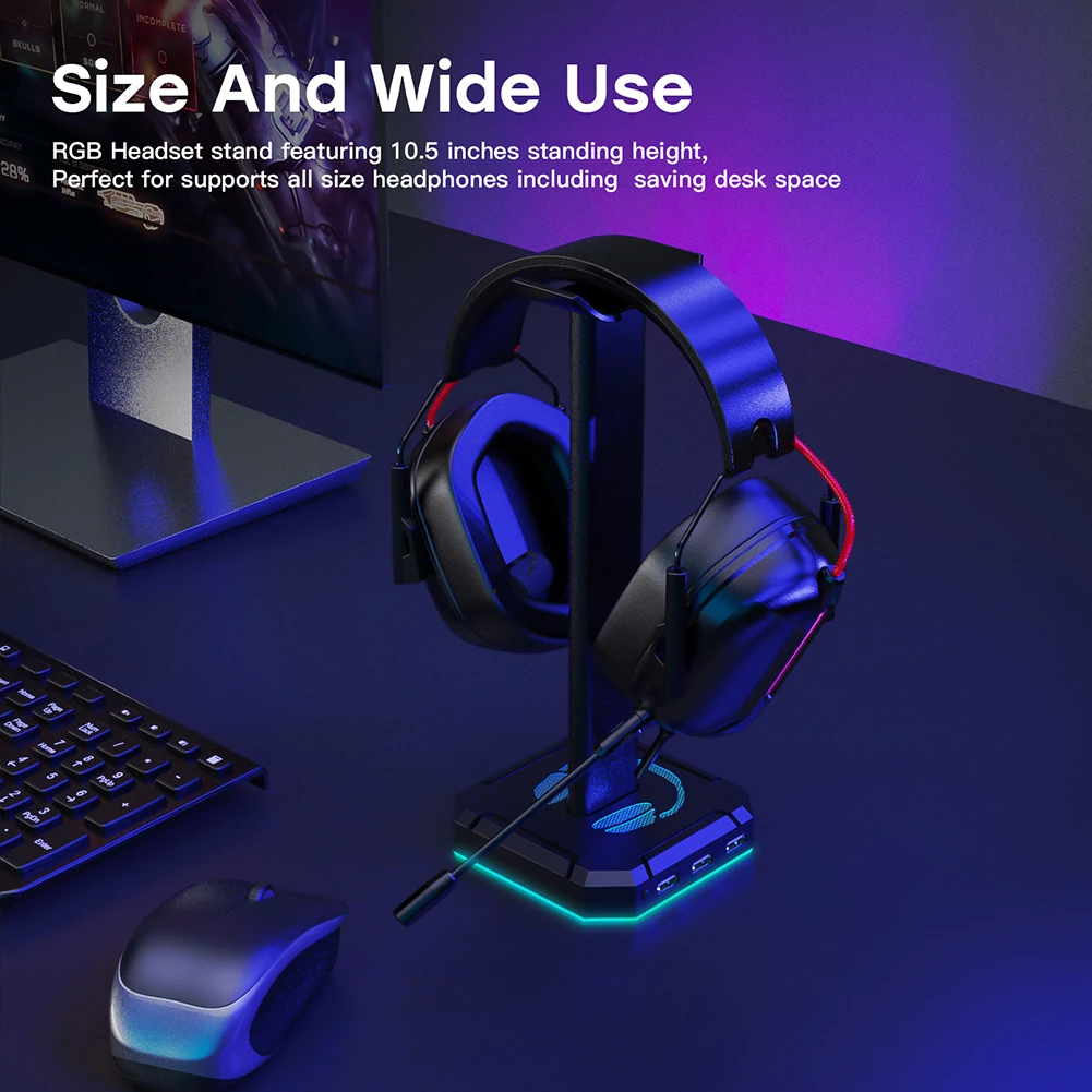 

Подставка для гарнитуры RGB с 3 USB-портами, настольный держатель для наушников с светодиодный светильник кой, для геймеров