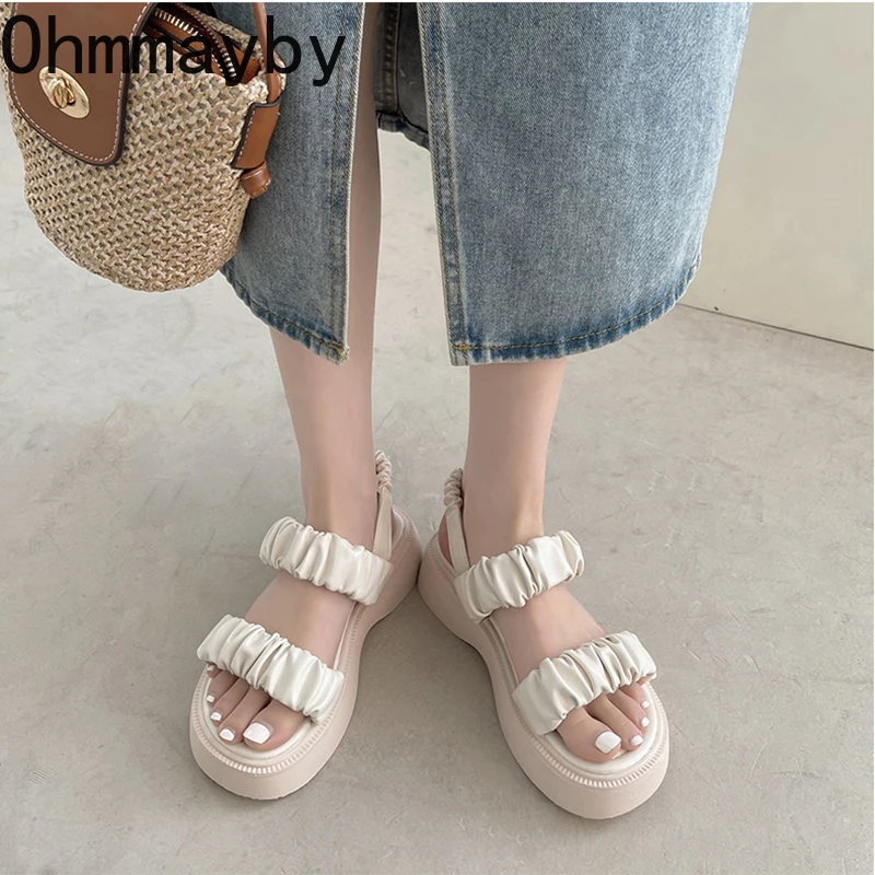 

Summer Thick Sole Women Sandals Fashion Platform Flats Heel 5CM Ladies Casual Ankle Strap Sandal Open Toe Outdoor Women's Shoes