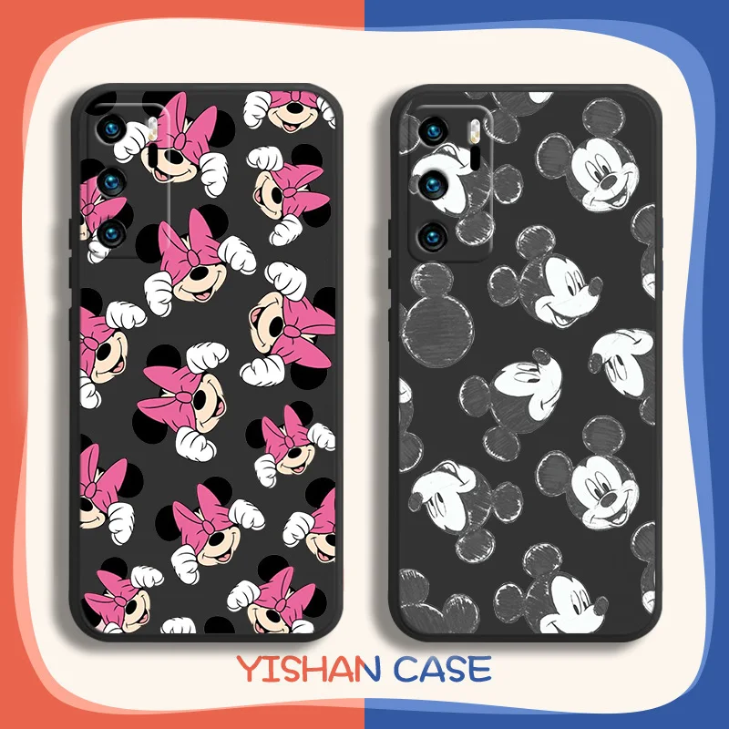 

Anime Mickey Minnie Mouse Phone Case For Huawei P10 P20 P30 P40 P50 Lite Pro 2019 Plus Lite 5G Black Funda Cover Soft Back Capa