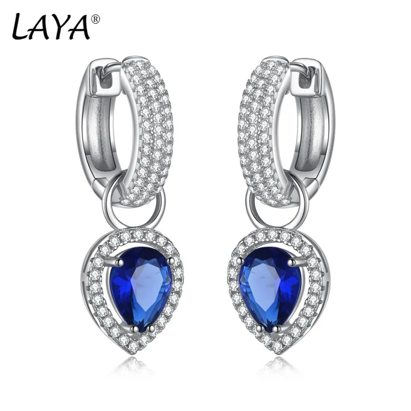 

LAYA 925 Sterling Silver Green-Zirconia Heart Pattern Drop Earrings for Women Trendy Dangle Earrings Fine Jewelry Wedding Gift