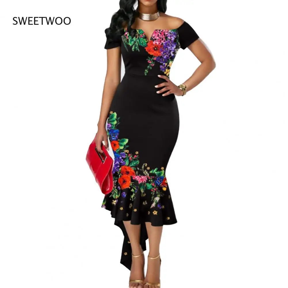 

Women Dress Short Sleeve Flower Embroidered Nylon Women Long bodycon dress for Party Summer Street wear Black xxl vestidos 2022