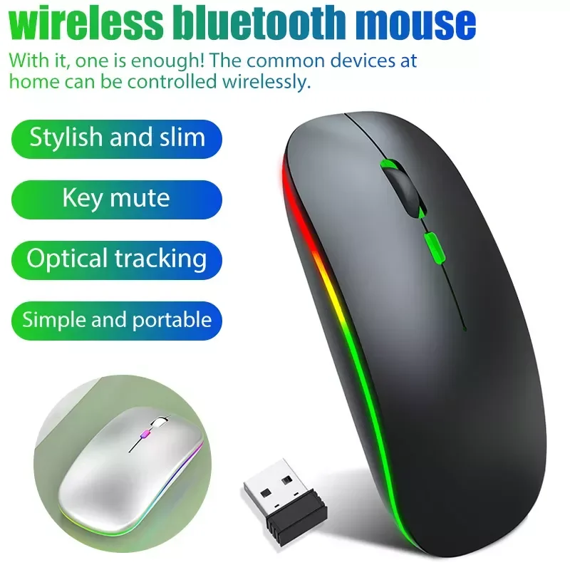 Computer Mouse USB Rechargeable RGB Office Mice Dual Mode 2.4G Bluetooth Mause Ergonomic Gaming Mouse For PC Laptop Mac