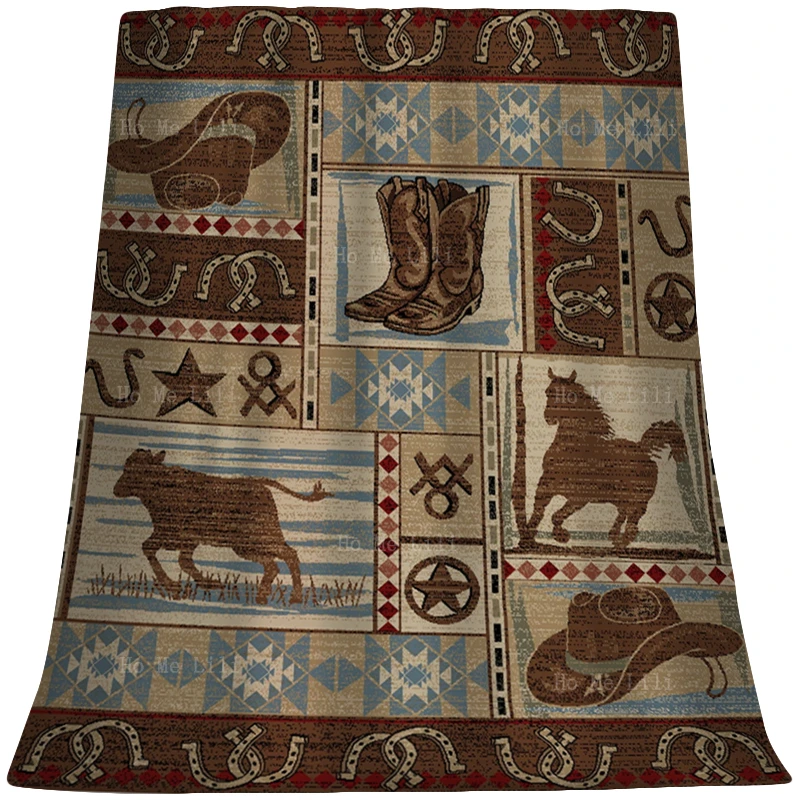 

Fun Western Rodeo Traditional Southwestern Motifs And Hats Boots And Horses Lightweight Cozy Flannel Blanket By Ho Me Lili Decor
