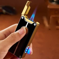 double fire straight through lighter personality power display gas electric blue flame inflatable metal cigar lighter mens gift