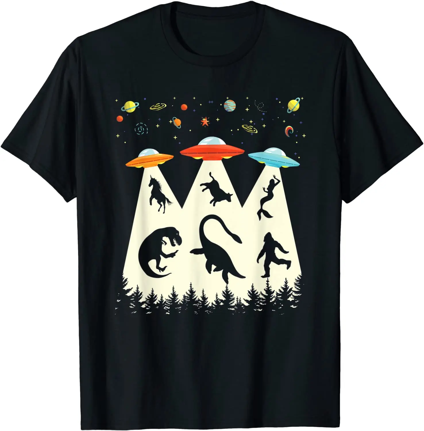 

Винтажная забавная футболка с изображением похищения Ти-Рекс Лох Несс Бигфут НЛО, Классическая футболка, хлопковые мужские топы, рубашка, футболка
