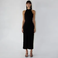 european and american style 2022 summer new womens fashion halter neck sexy backless slim body wrap hip temperament black dress