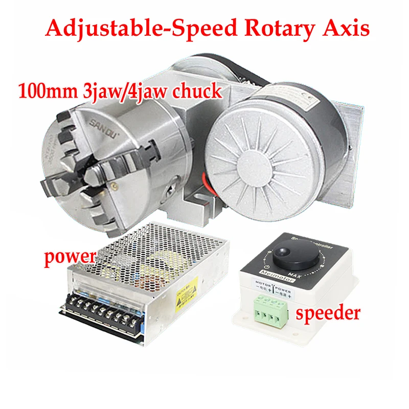 

Adjustable Speed 4 Axis 4th A Axis Rotary Axis CNC Dividing Head 3 4 Jaws 100MM Chuck Center Height 65MM Engraving Machine Parts