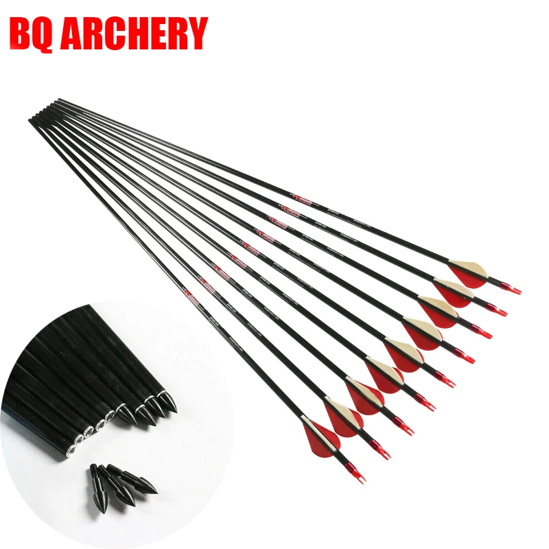 12PCS Archery Carbon Arrows ID6.2mm Spine 250 300 340 400 500 600 700 800  2