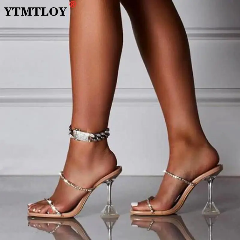 

Square Toe Sandals Fashion Rhinestone Flip Flops Slippers Women High Heels Sandals Summer Outdoor Clear Ladies Slippers 6