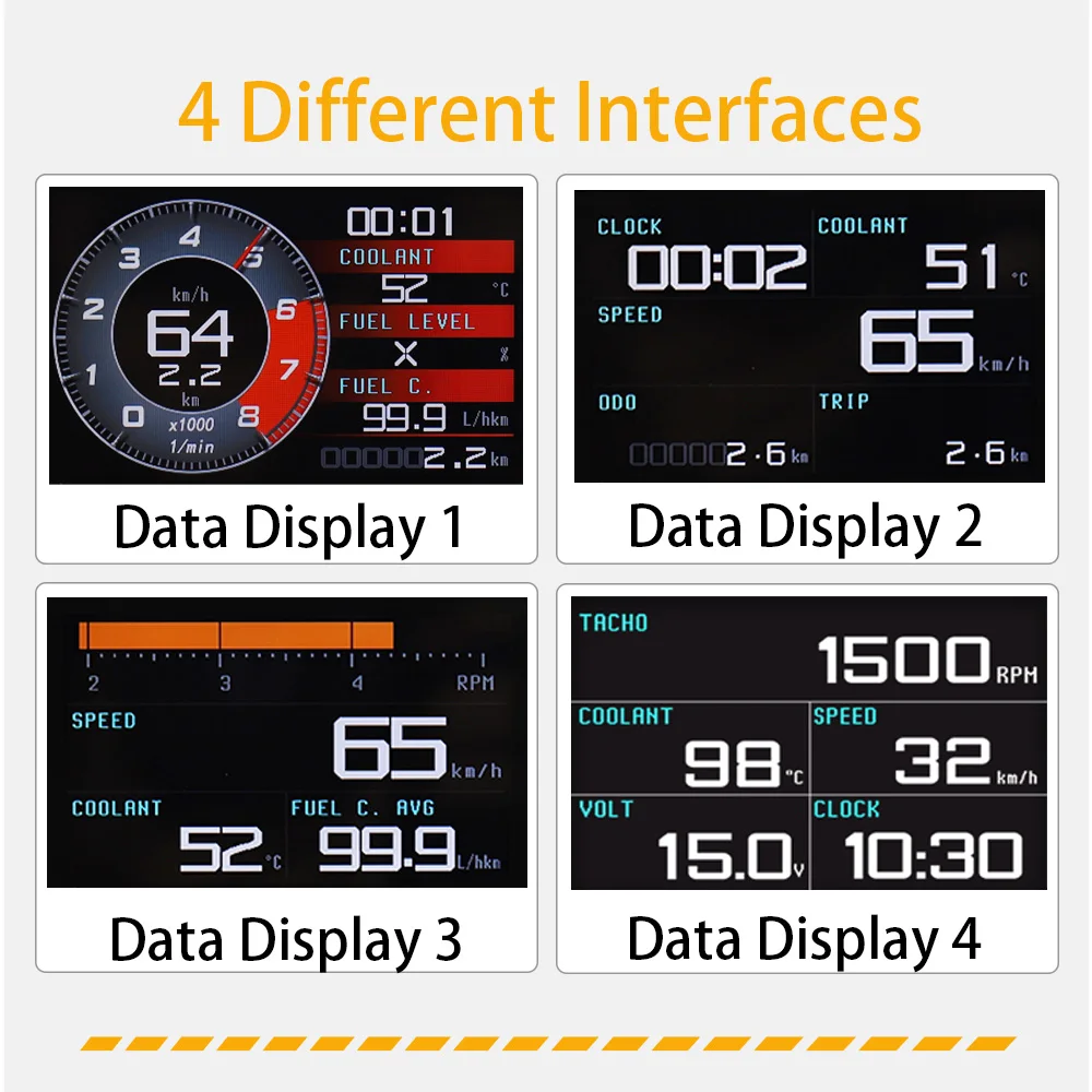 Фото Умный бортовой HUD-дисплей Smart Gauge OBD/OBD2 с поддержкой нескольких языков, высокой производительностью и функцией оповещения о скорости №4