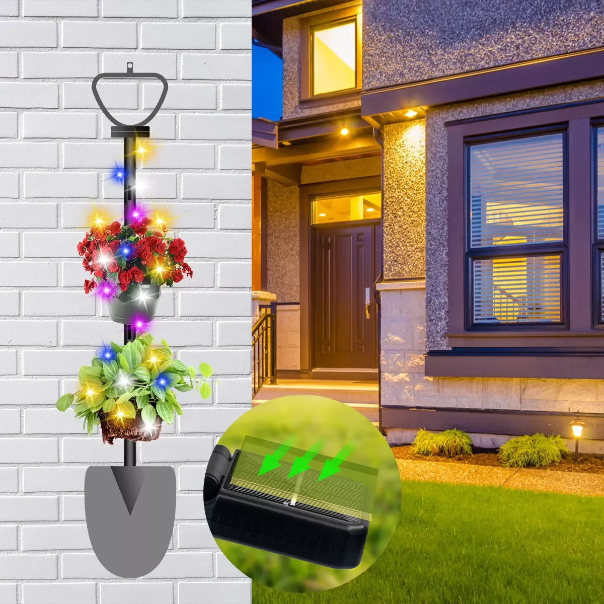 

Wall Mounted Vase Holder w/ Solar String Lights Garden Decor LED Light Outdoor Waterproof Lawn Lights Flowerpot Hanging Light