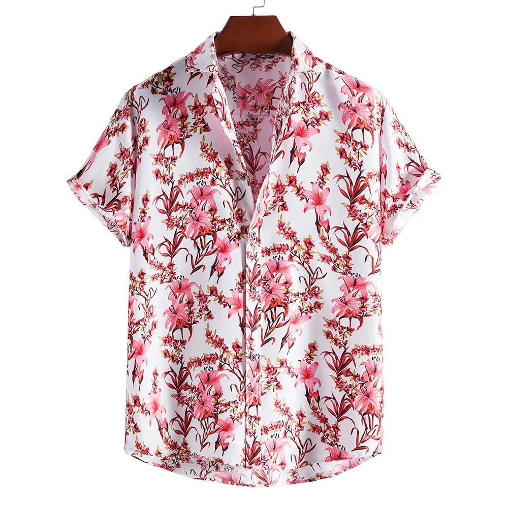 

Floral Print Beach Aloha Shirts Men Chemise Homme 2022 Brand Summer Short Sleeve Hawaiian Shirt Men Holiday Vacation Clothing