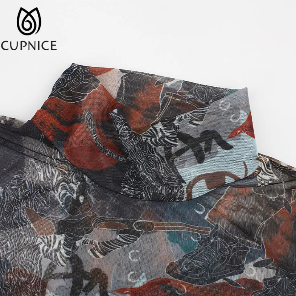 Весенняя прозрачная сетчатая женская рубашка CUPNICE с принтом повседневный Модный