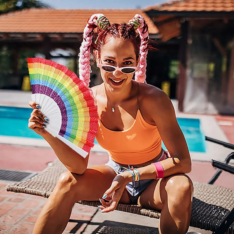 10 шт. Радужный веер Pride складные ручные веера аксессуары для гей-прайда радужные