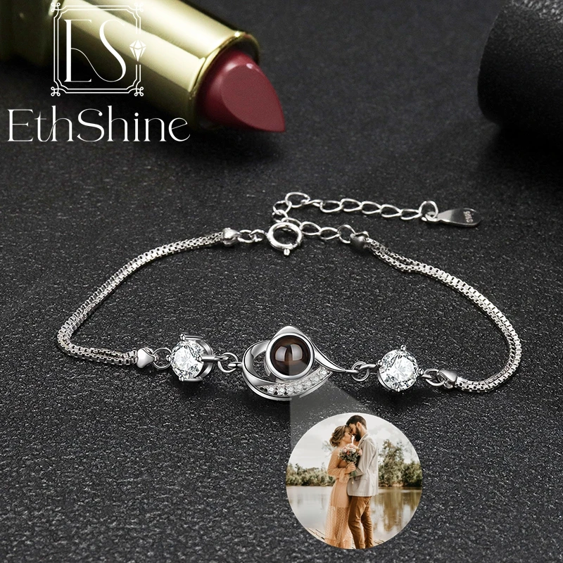 

EthShine 925 Sterling Silver Custom Projection Photo Bracelet Heart Personalized Bracelet Couple Memorial Jewelry Birthday Gift