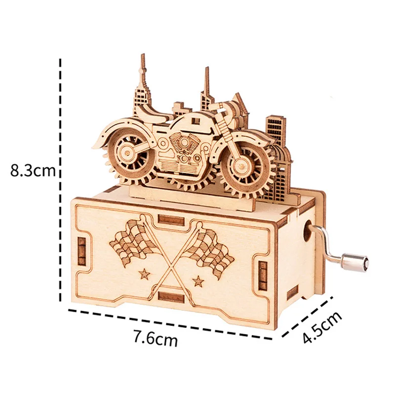 Motorcycle Hand-operated Music Box DIY Puzzle Educational Wooden Carved Music Boxes for Birthday Christmas Gift Home Decor