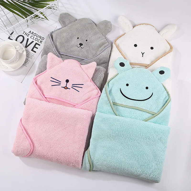 2022 NEW 90X90 Kids Pop Cartoon Baby Hooded Bath Towel Coral Fleece Baby Beach Towels Children Bathrobe Baby Boy Girl Cloak Cape