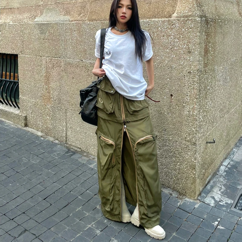 

Street Functional Style Work Dress Half-length Dress for Women Summer Crowd Design Sensation Spicy Girl Multi Pocket Long skirt