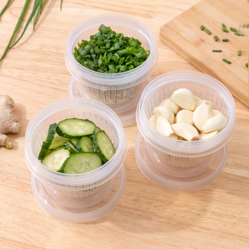 

Green Onion Crisper Utensils for Kitchen Ginger Garlic Storage Box Plastic Container Refrigerator Fruit Drain Seal Organizer Box