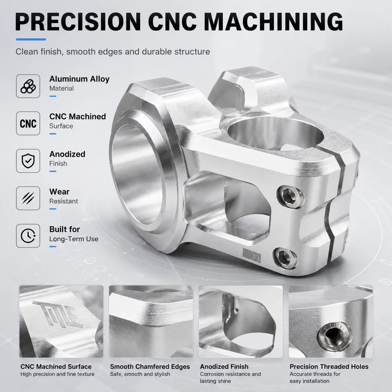 Фото Вынос руля для велосипеда CNC, 31.8 мм, короткий, 0° °   Вынос руля Rise из алюминиевого сплава для MTB, эндуро, DH, фрирайда, дёрт-джампинга №5