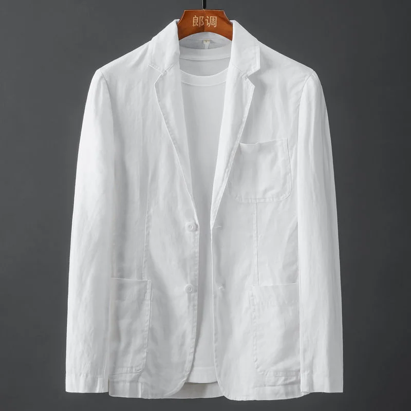 

Куртка мужская Тонкая из дышащего льна, повседневный пиджак из чистого хлопка, деловой костюм, тонкий белый блейзер, весна-лето