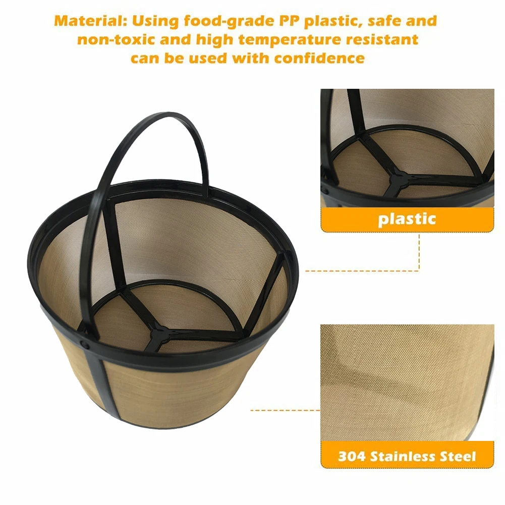 

Mesh Basket Cup Coffee Filters 1x Bottom Width 98mm Golden Height 75mm Top Width 113mm Etc. For Brewing Coffee