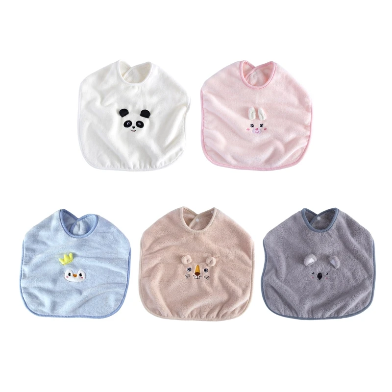 

Cartoon Animal Baby Bib Wash Tooth Towel Soft Coral Fleece Feeding Burp Cloth Snap Button Saliva Towel Apron for Child G2AE