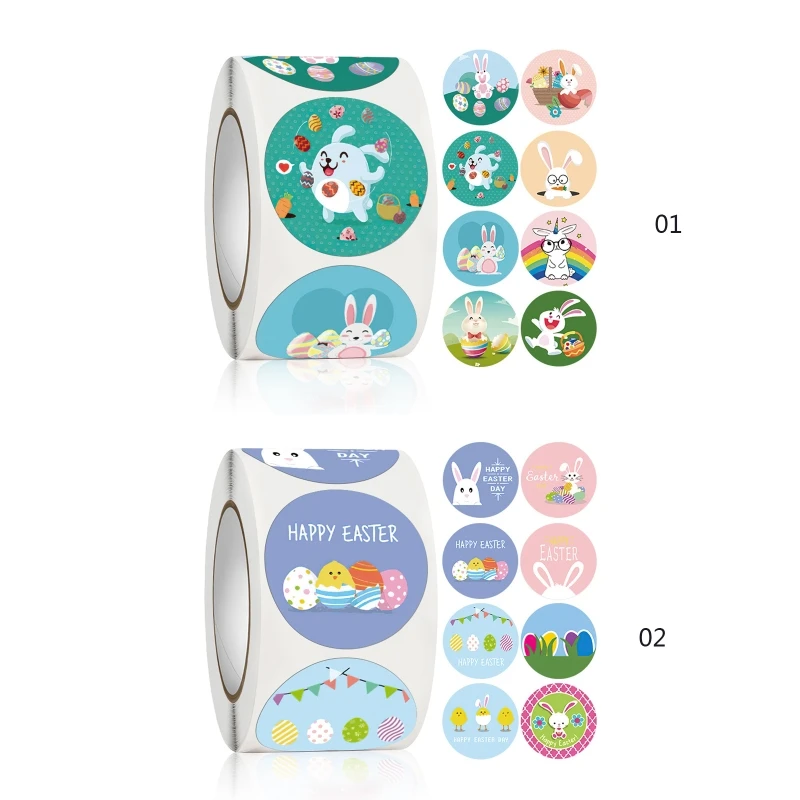 

500pcs Happy Easter Stickers Cute Bunny Rabbit Self Adhesive Seal Label Cake Baking Sticker for Easter Party Kids Gift Box