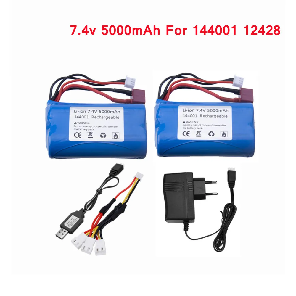 

7.4v 2S Lipo Battery For Wltoys 144001 12428 RC Car Spare Parts 7.4v 5000mAh Lithium Battery and Charger Set For 144001
