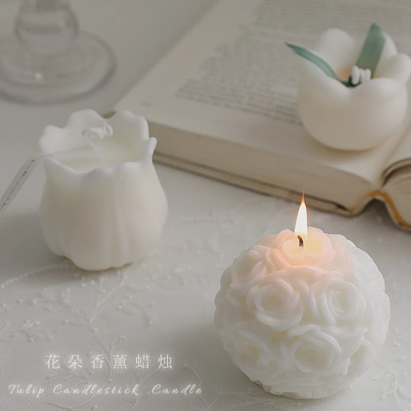 

Rose Hydrangea Scented Candle Wedding Souvenir White Lily Of The Valley Tulip Flower Candle Birthday Gift