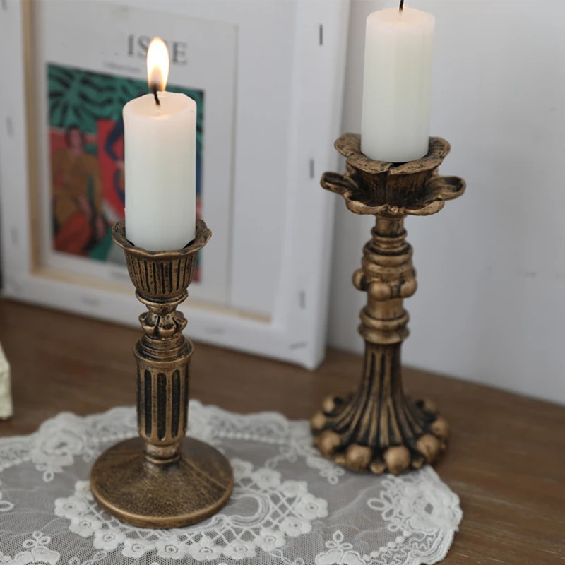 

Retro Candlestick Resin Candle Holder Sconce Nostalgic Antique French Candle Stick Rack Accessories Home Decor Photography Props