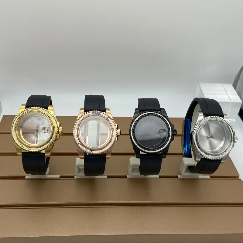 

40mm Watch Case Silicone Wristband Sapphire Glass Men's Watchband Fit Seiko Nh35 Nh36 Eta 2824 Miyota 8215 Movement 28.5mm Dial