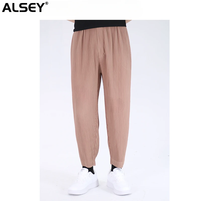 

Брюки-Карандаш ALSEY Miyake мужские Плиссированные, модные повседневные сужающиеся штаны с эластичным поясом, весна-лето