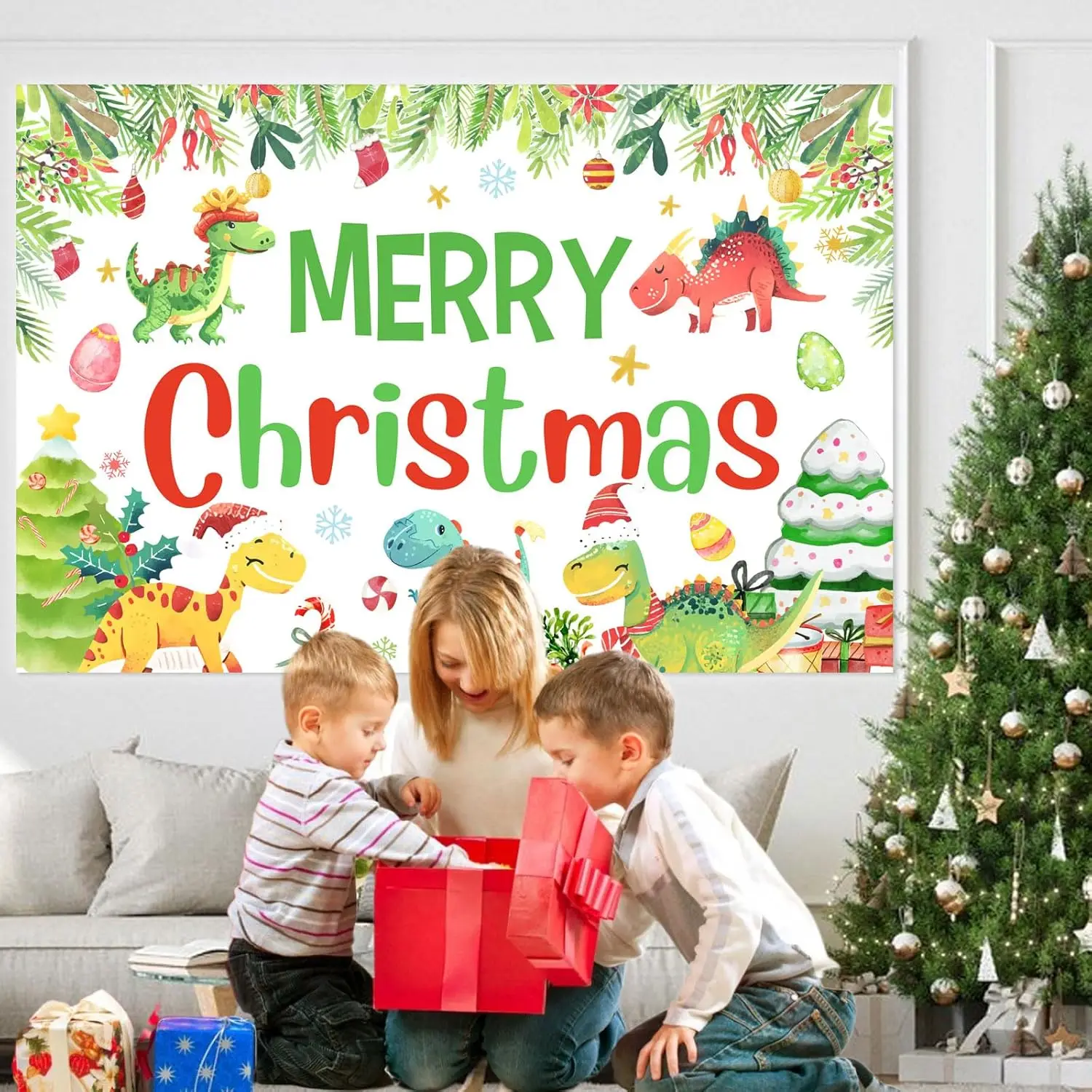 Черепая 3*5 футов рождественские украшения динозавров зеленые растения веселый