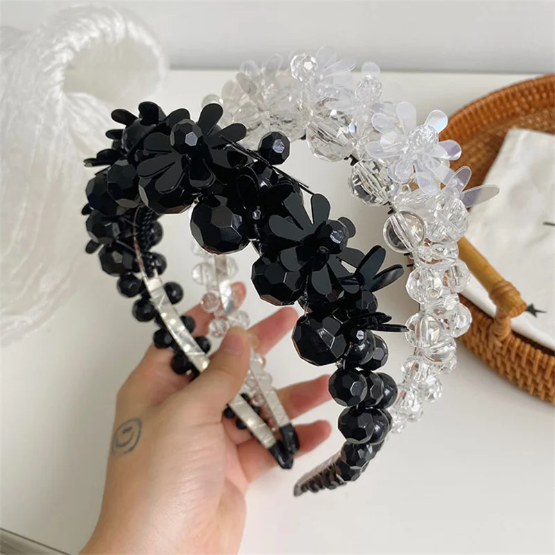 

Flower Beaded Wrapped Crystal Pearl Braided Headband