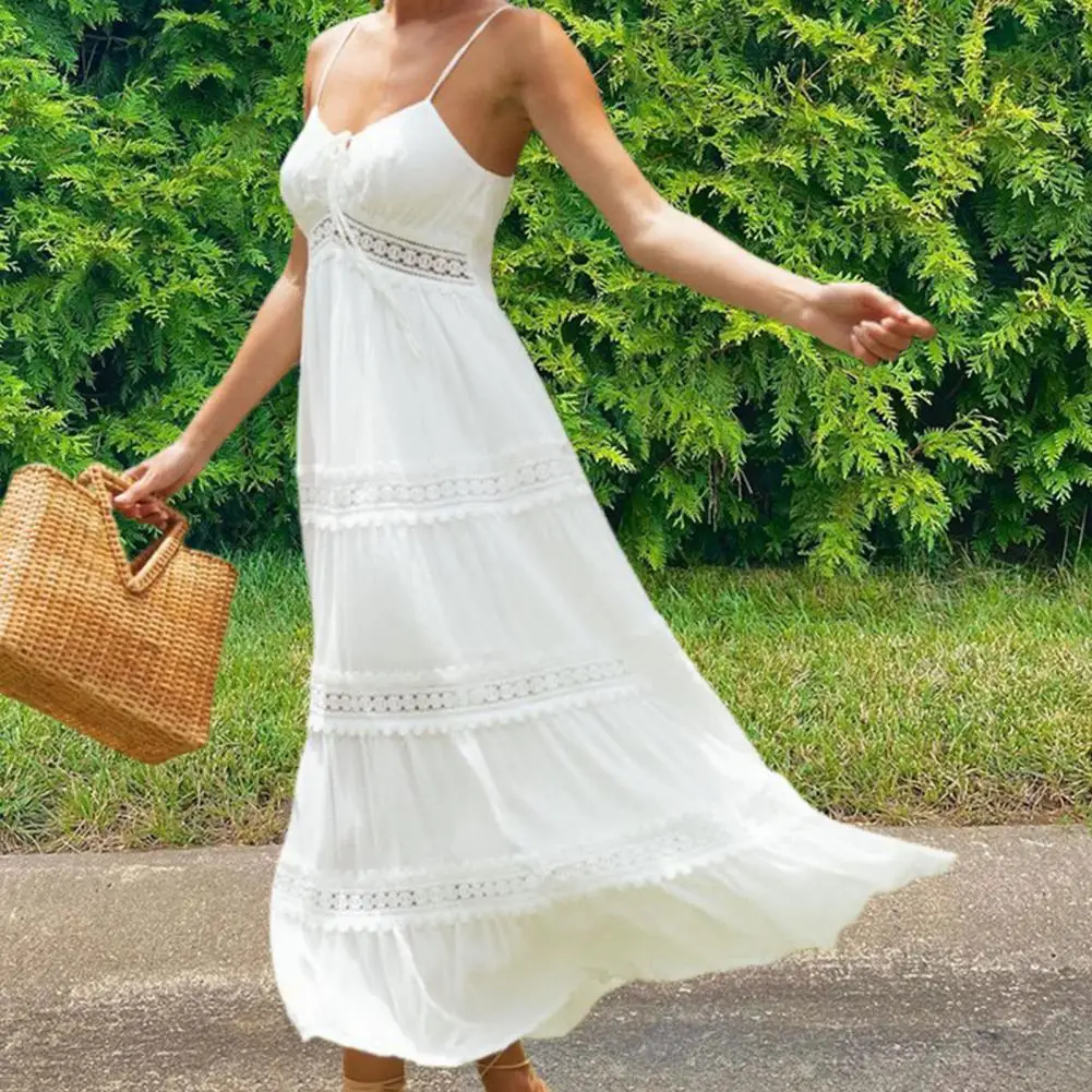 

Модное Длинное платье в богемном стиле, модное платье на бретельках, однотонное женское платье