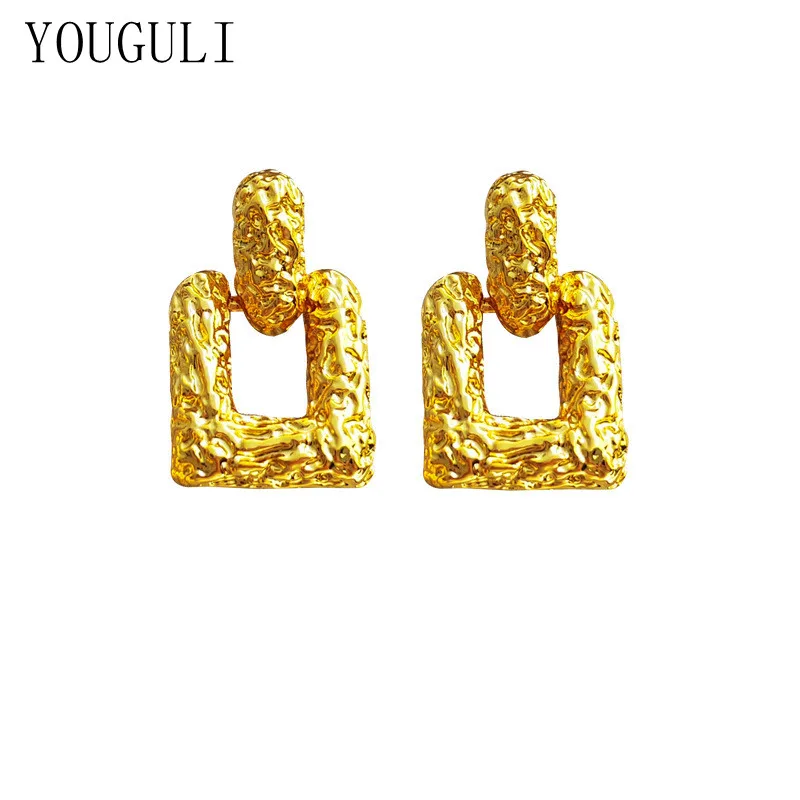 

Trendy Jewelry Metal Earrings Popular Style Metallic Alloy Gold Color Geometric Square Hanging Drop Earrings Women Gifts