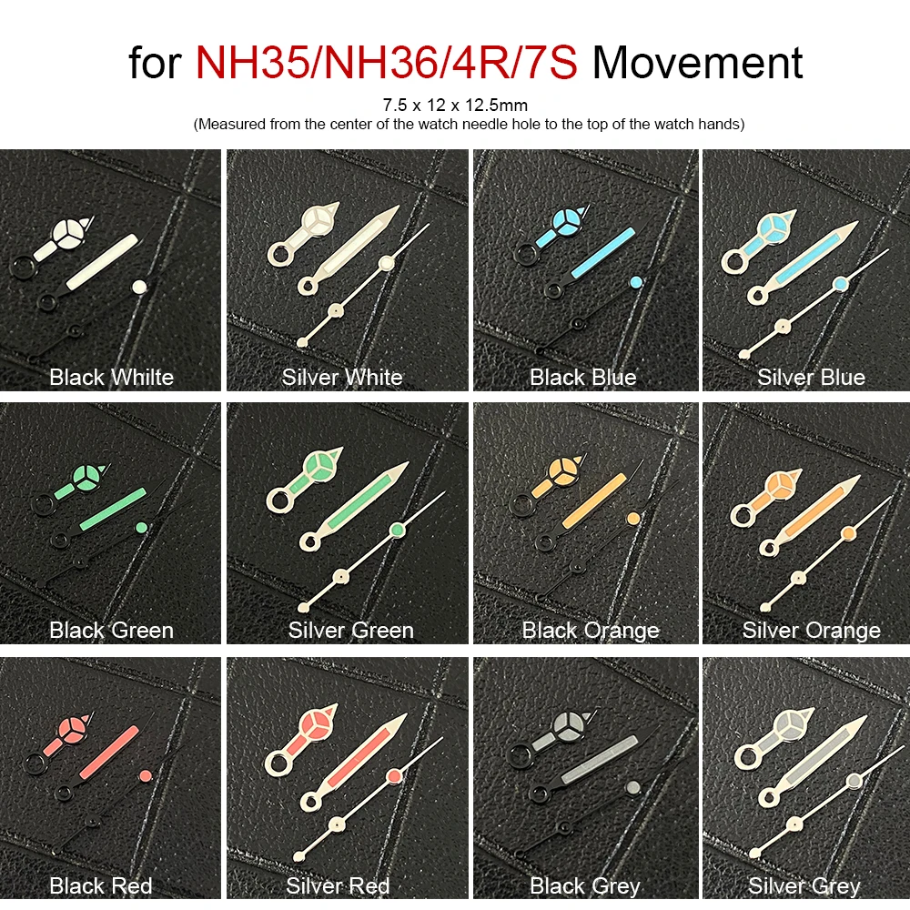 

Green Luminous Watch Hands for NH35/NH36/4R/7S Movement Modified Part 3Pins Needles Watches Pointers for Nh35 Nh36 Hand