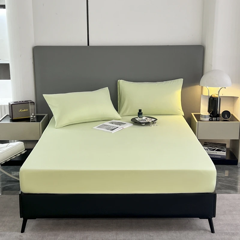 

Fitted Sheet Mattress Cover Solid Color Polyester Cotton Bedding Bed Sheets With Elastic Band Double Queen King Size Bedsheet