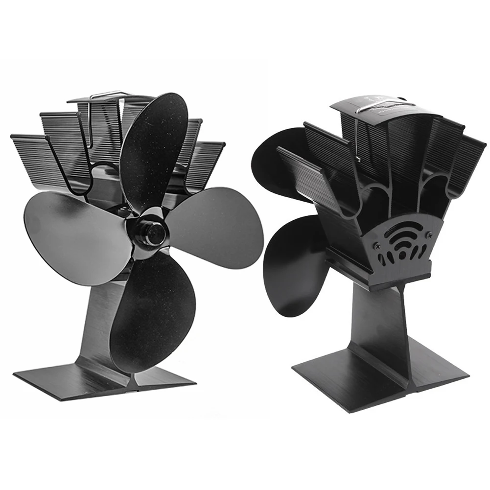 

Black Fireplace 4 Blades Heat Powered Stove Fan Log Wood Burner Quiet Home Fireplace Eco Friendly Heat Powered Wood Burning Fan