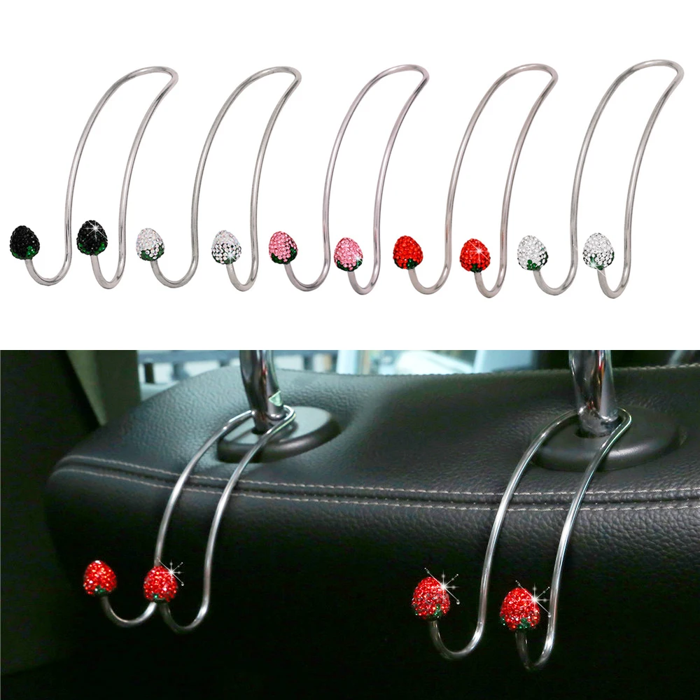 

2 Pack Universal Seat Back Organizers Bling Diamond Car Headrest Bag Hangers Strong Durable Auto Back Seat Storage Hooks