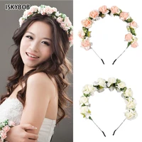 new rose flower heads boho hair garland girl beach crown hair band headband wedding hair accessories headwear for girls kids
