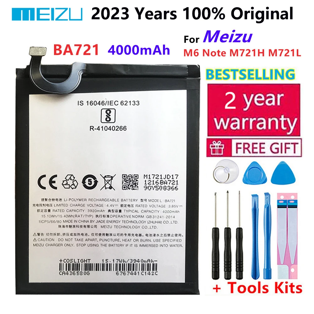 

MEIZU 4000mAh BA721 100% Original Replacement Battery For Meizu M6 Note M721H M721L Mobile Phone Batteries