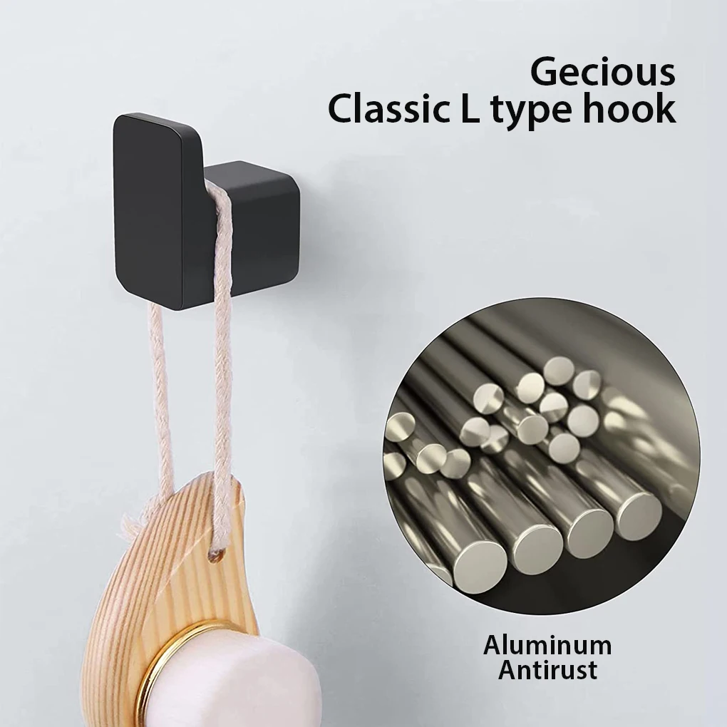 

2x Wall Hangers Square Bathroom Clothes Hooks Hanging Storage Aluminum Alloy Holders for Kitchen Living Room Hardware
