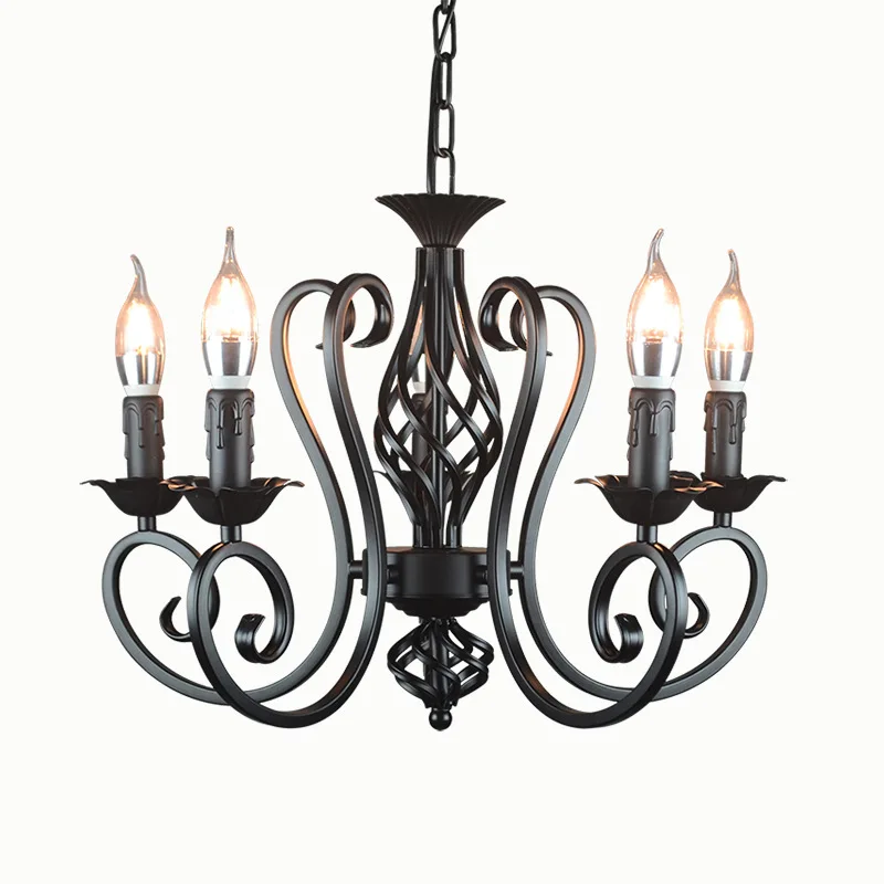 

European style E14 Candle Light Chandeliers Living Room White Black lamps Vintage Industrial Retro Iron Metal Lighting Fixture